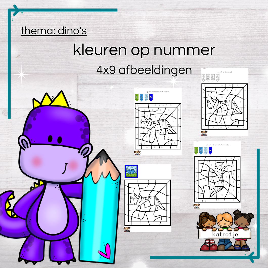 dino's: kleuren op nummer (4x9 afbeeldingen)