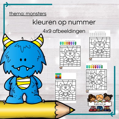 monsters: kleuren op nummer (4x9 afbeeldingen)